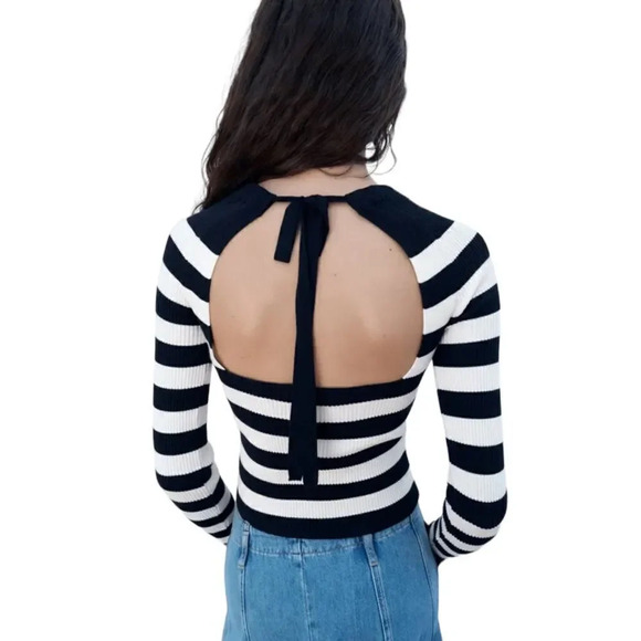 ZARA | Navy | KNIT SWEATER WITH OPEN BACK - Picture 7 of 10